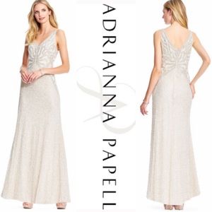 Adrianna Papell fully beaded pearl sleeveless long dress